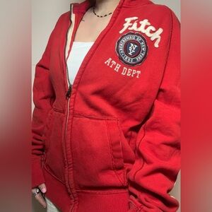 Abercrombie Fitch Red Zip Up Hoodie XL Y2K Athletic Logo Vintage Style